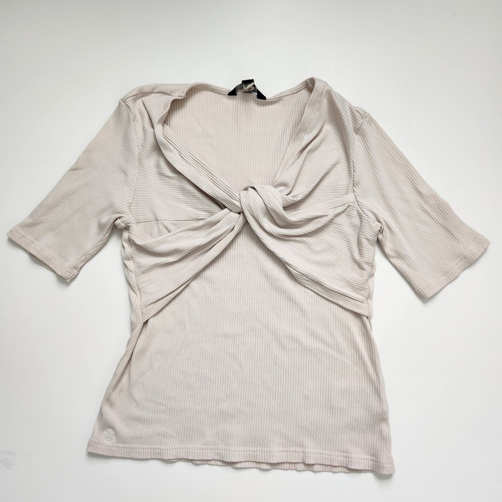 Lauren Ralph Lauren Women's Knit Twist Front Pullover Top Beige Size L